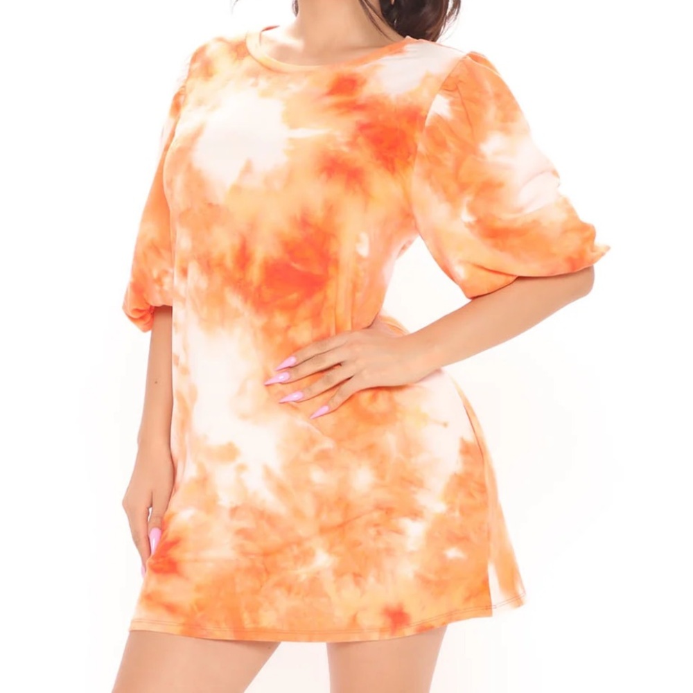 Fashion Nova Run Around Tie Dye Mini Dress, Orange, SM NWT